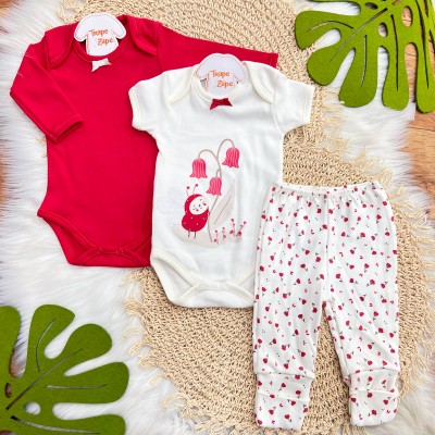  CONJ. DE MALHA 3 PEÇAS - Joaninha - Off White e Vermelho